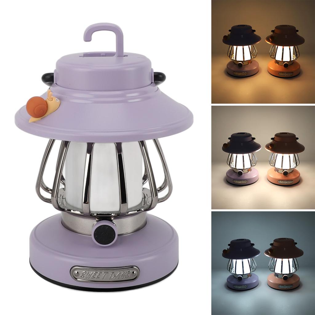 Retro Rechargble Camping Lantern Infinite Dimming 3 Color Temperature Camping Lantern Portable Tent Light Emergency Light