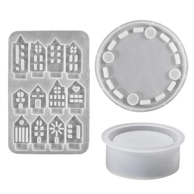 Gypsum Candlestick Silicone Mold Candle Base Mould Hollow Out House Candle Holder Mold Ornaments Home Decorations Mould