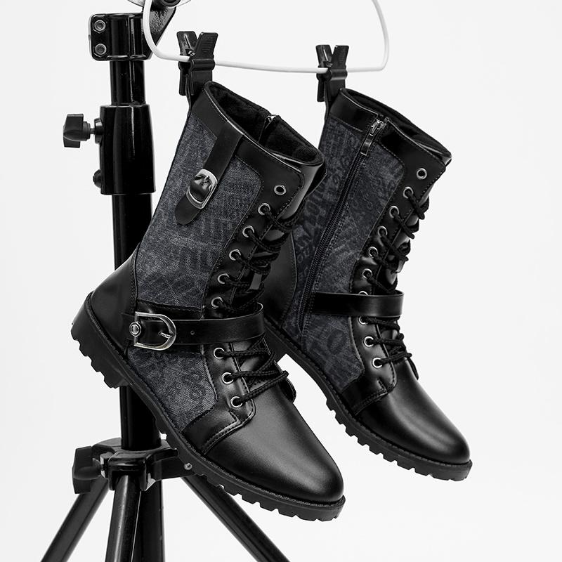 Retro British Style Mens Boots Autumn Winter Fashion Leather Boot High Top Black Cowboy Shoes Men Tooling Motorcycle Ankle Boots