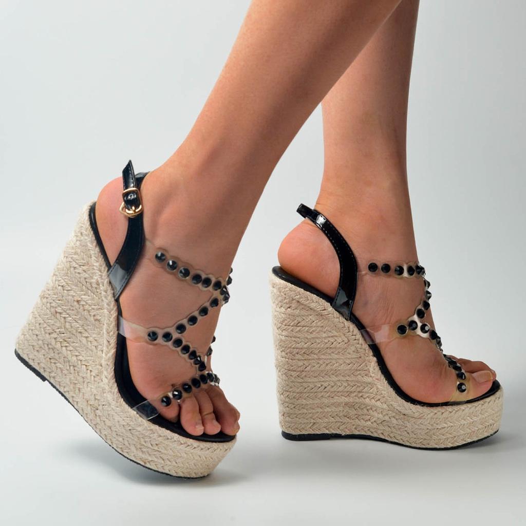 Dámská obuv Tkané Ležérní Elegantní Slaměné kamínkové Slaměné sandály na klínku Řada 10363 15cm Podpatek 5cm Platforma LFD