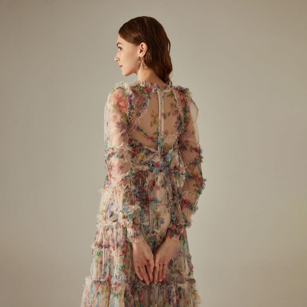 Floral Dress Spring and Autumn High-end Evening Dress French Dress Wedding Dress Women's Skirt