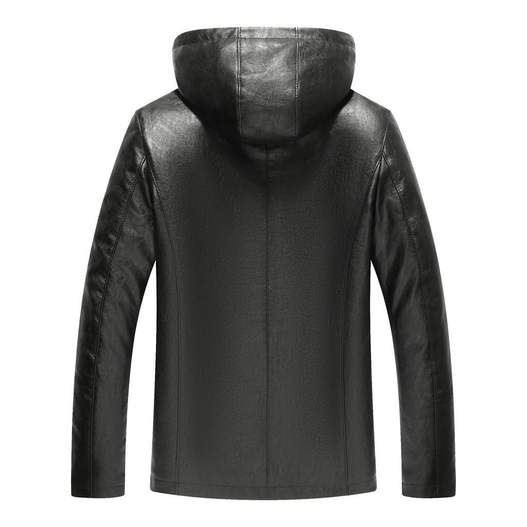 Lederjacke mit Kapuze Herren Neu Winter Samt Verdickt Mittel und Lang Lässig Herren Lederjacke