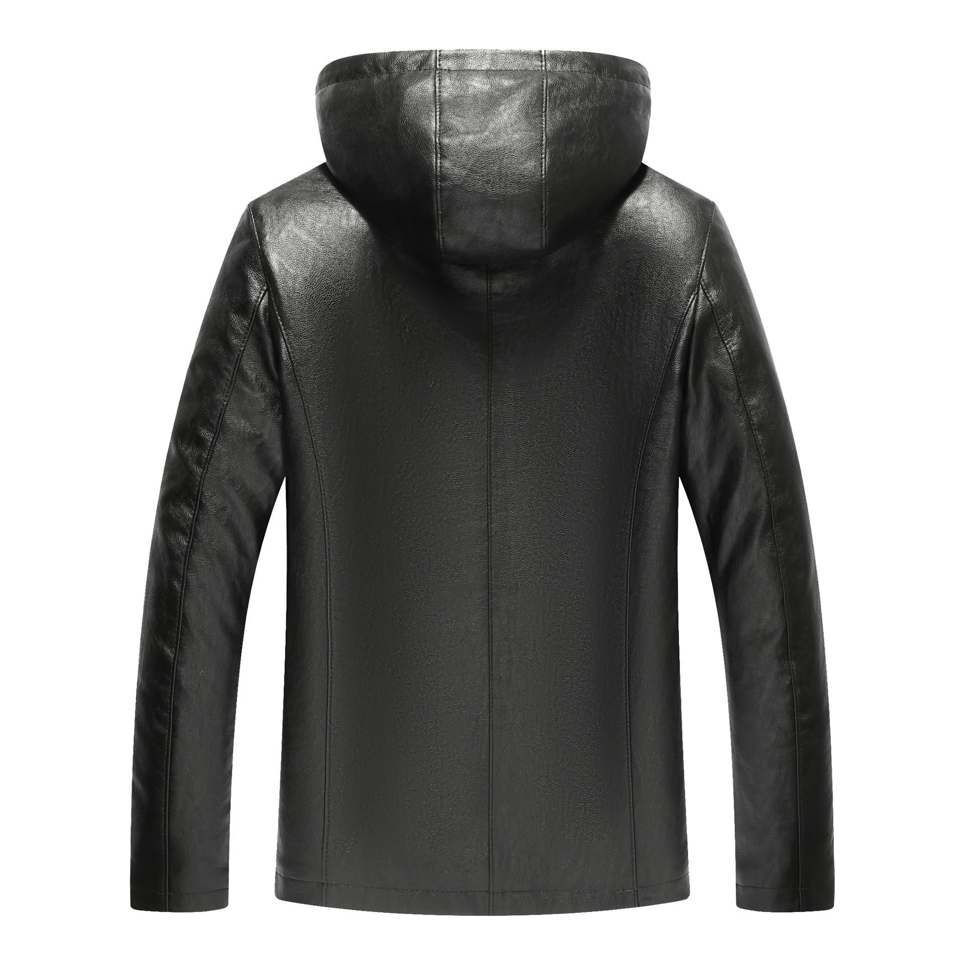 Мужская флисовая кожаная куртка с капюшоном для мужчин среднего возраста — фото 3
