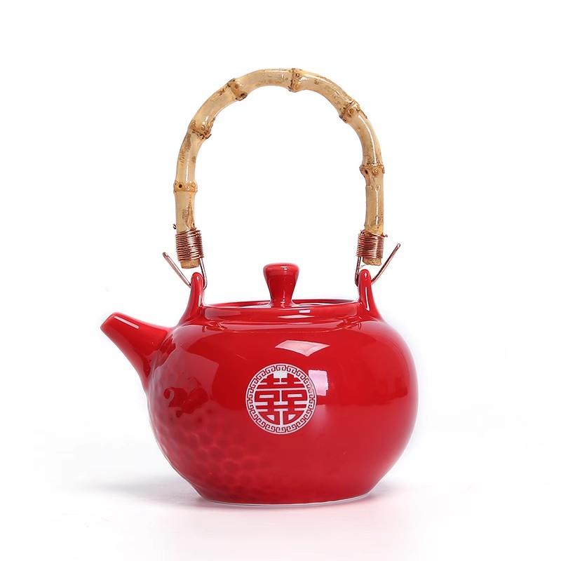 New Chinese Wedding Tea Set Red Ceramic Gifts for Couple Traditional Marriage Ceremony Tea Cups Bridegroom Bride Accessories