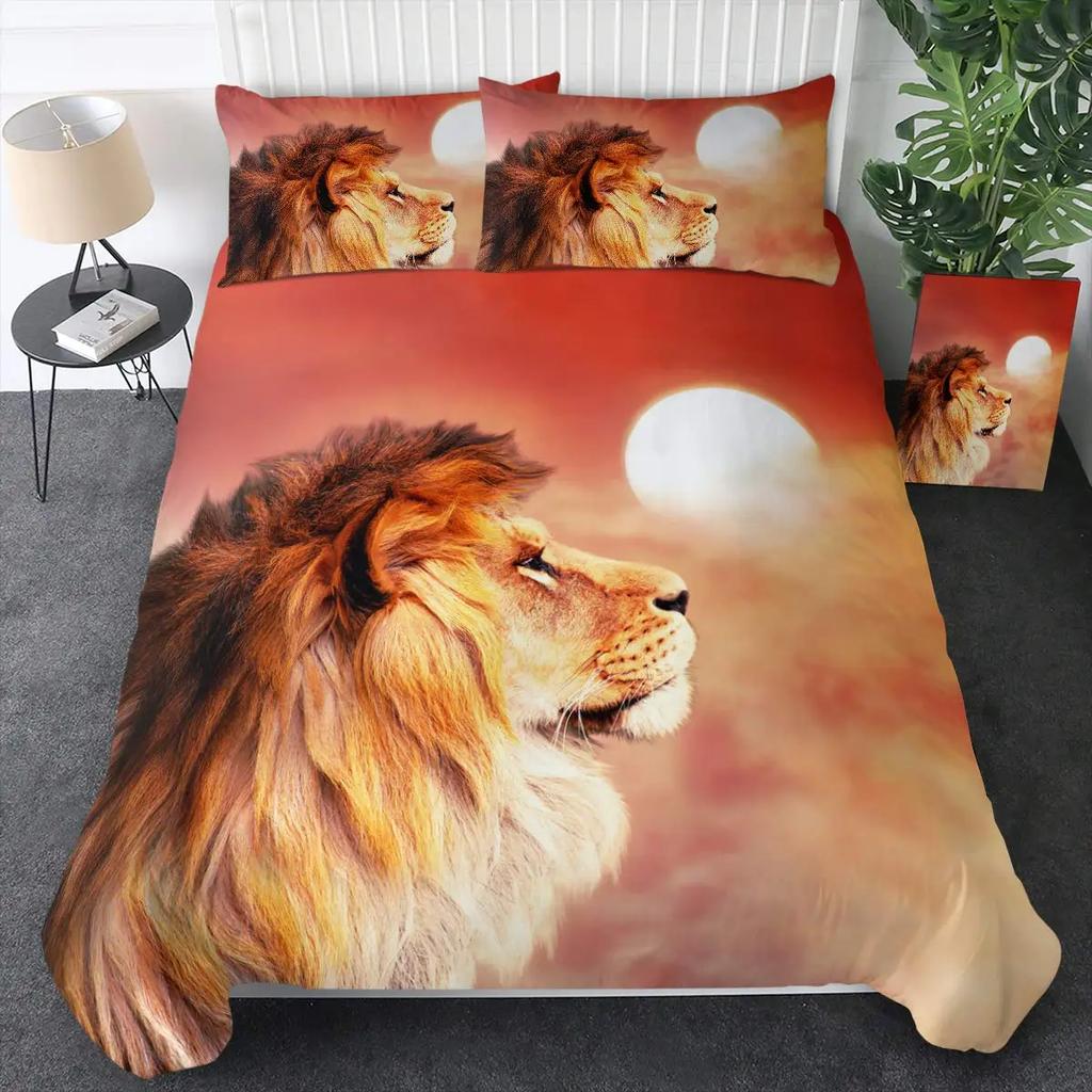 Comforter 3D Lion S Kingvintage Lions Bedding Set 2/3Pcs Black Grey Trendy Wild Animals Comforter Set For Adults Men