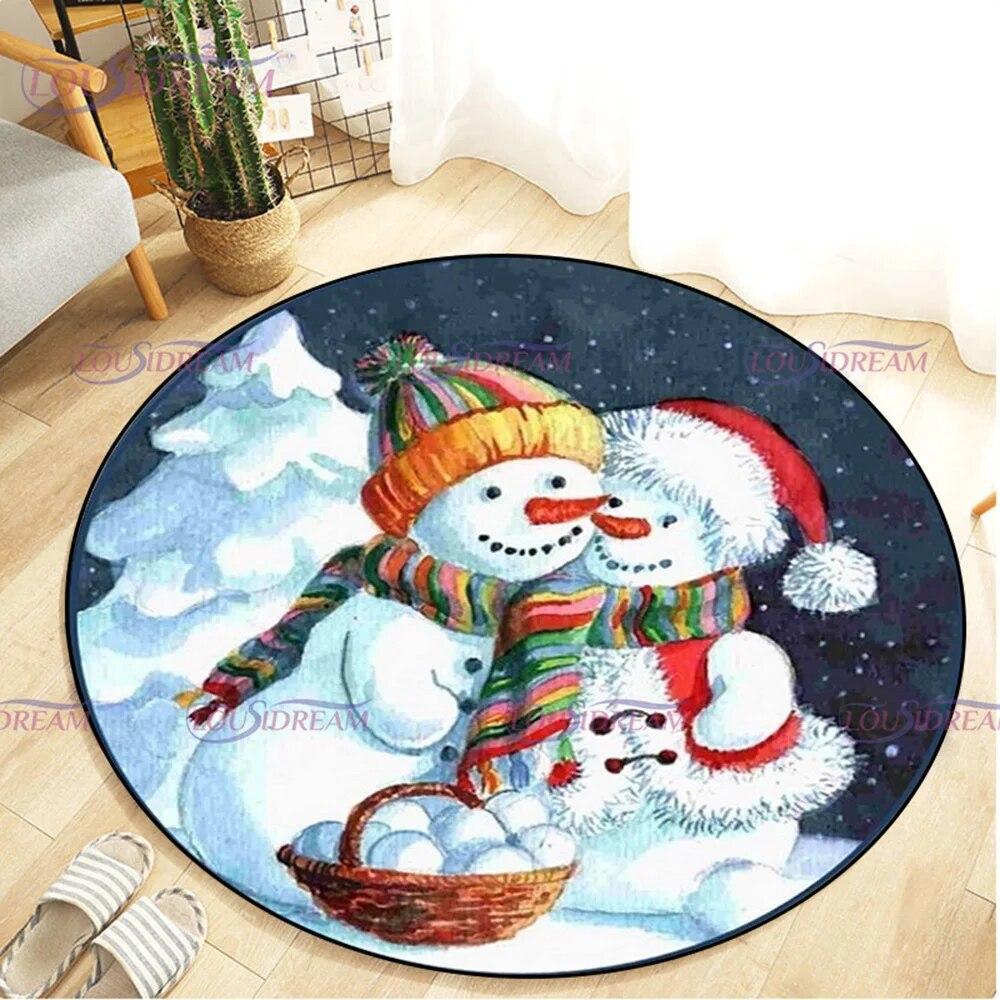 Christmas Snowman Round Carpet Floor Mat Living Room Carpet Kitchen Mat Santa Claus Carpet Picnic Mat Children's Room Decor