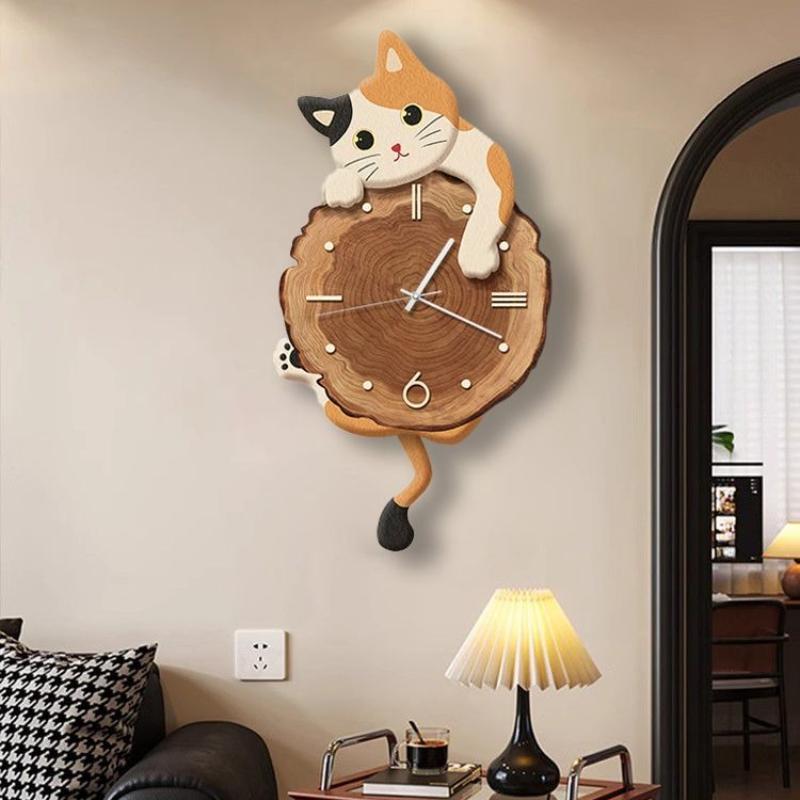 Cat Wall Hanging Clock Cartoon Wall-mounted Clock Creative Cute Wall Clocks for Kids Room Decoration Accessories for Bedroom