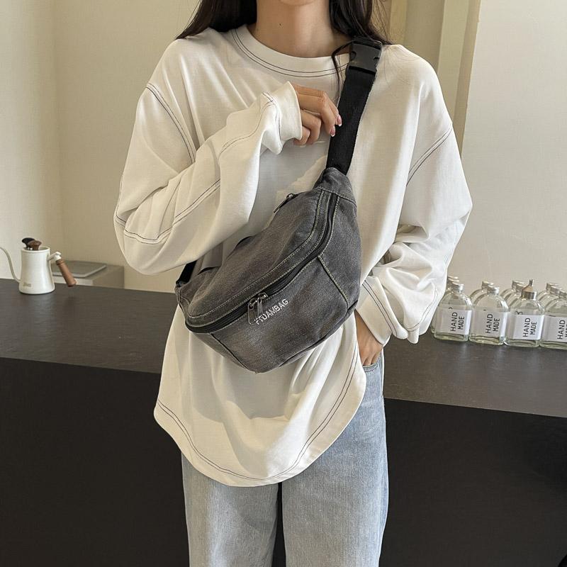 Geantă de piept din denim pentru femei, geantă de umăr cu capacitate mare, geantă de talie