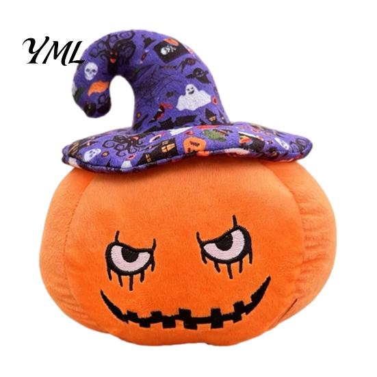Creative Halloween Holiday Gift Pumpkin Plush Toy, Cute Wizard Hat Stuffed Animal Pillow for Smiling Plushie Sofa Bed, Spooky Home Decor Ornament