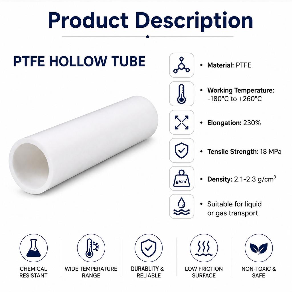 Tubo cavo in PTFE, tubo bianco in politetrafluoroetilene, lungo 250 mm, utilizzato per trasmissione, isolamento, macchinari fai-da-te