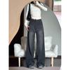 Women's Plus Size Black High Waist Straight Leg Jeans - Slimming Loose Fit for Pear Shape, Floor-Length