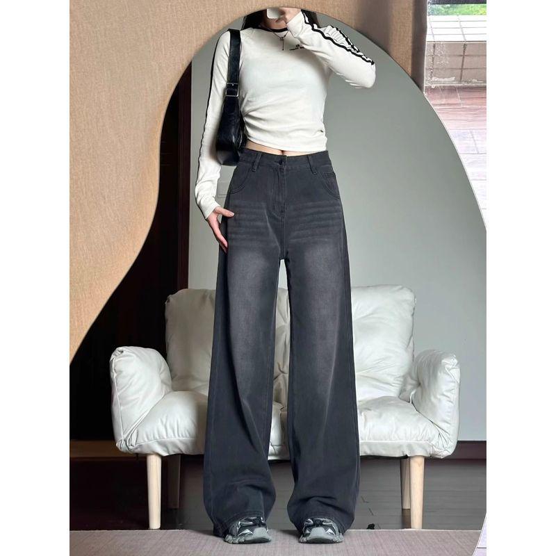 Women's Plus Size Black High Waist Straight Leg Jeans - Slimming Loose Fit for Pear Shape, Floor-Length