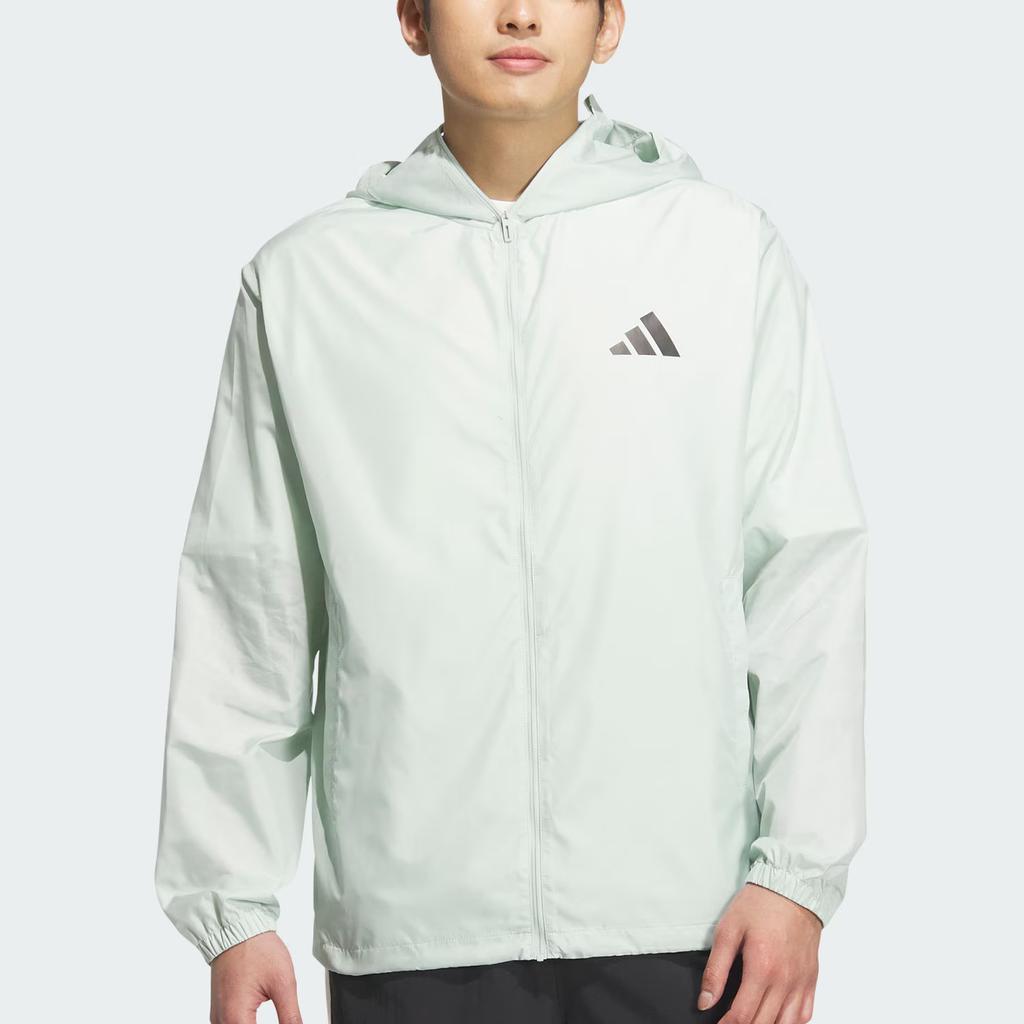 Adidas Water-Resistant Hooded Zip-Up Long Sleeve Jacket Unisex Jackets Linen-Green KA9291
