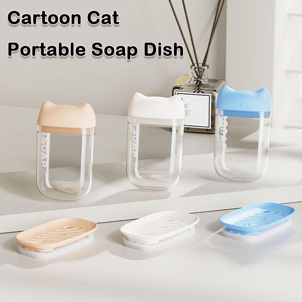 

Waterproof Soap Dish Cat Shape Storage Box Cute Soap Box Camping рожевий