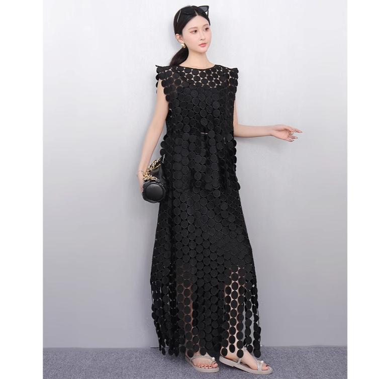 Dimanaf 2025 New Skirt Suit Women Lace Dot Knitting Hollow Out Sexy O-Neck Hollow Summer Style Tops Tees Loose Basic
