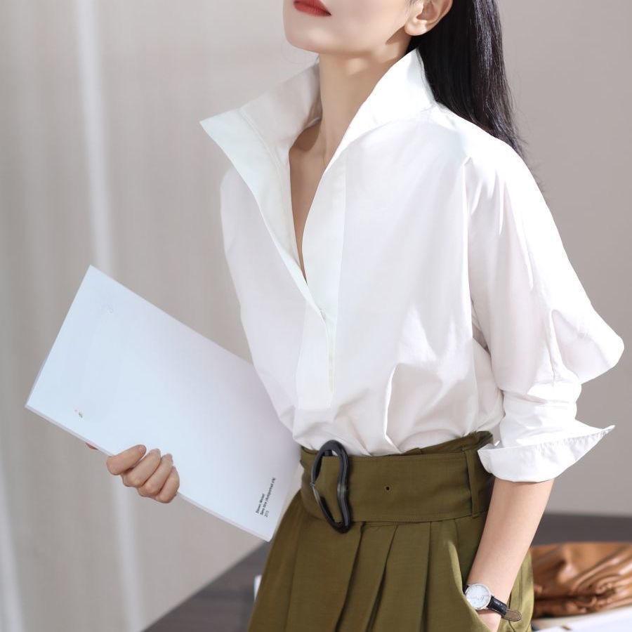 Loose-fit Batwing Women's Shirt with Stand-up Collar for Early Spring