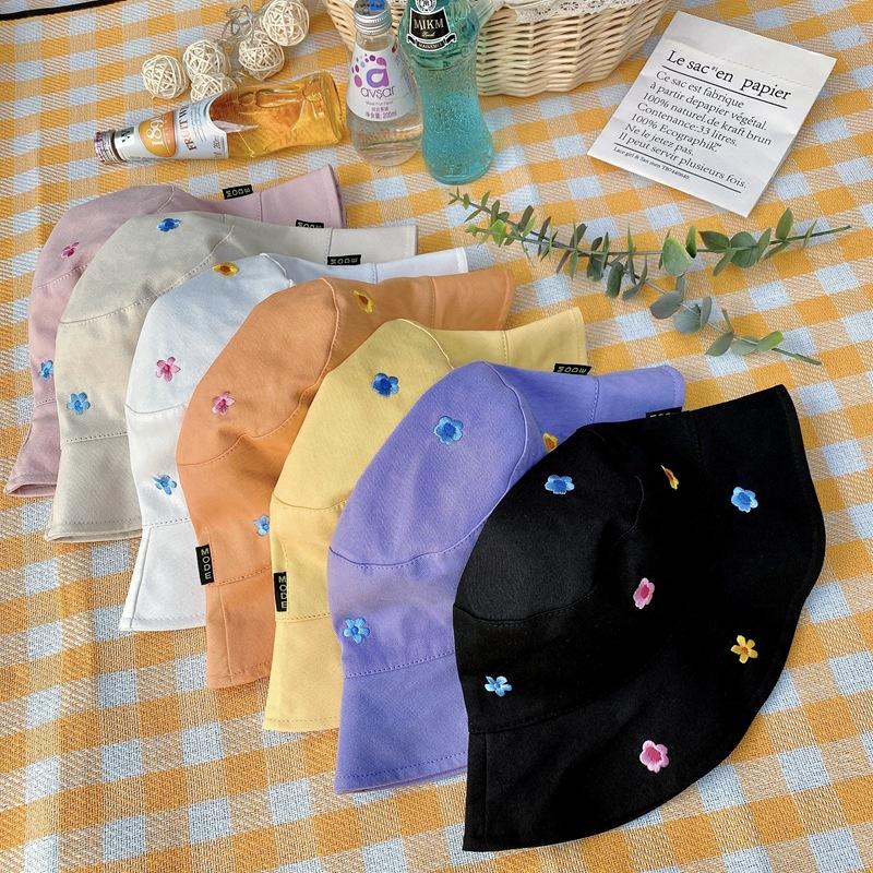 Colorful Flowers Embroidery Bucket Hats For Women Girls Summer Cotton Sunscreen Panama Sun Hat Foldable Outdoor Fisherman Caps