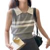 Summer New Korean Version of College Style Lapel Patchwork Color Vest Sleeveless Vest Wear Sweater Vest Women's Wear