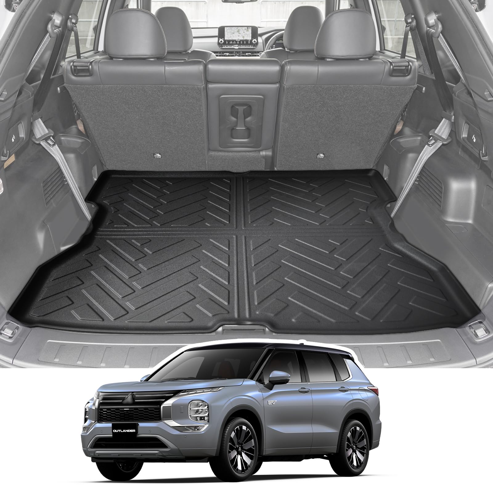 

Водонепроницаемый 3D коврик для багажника LANGBEAN из ТПЭ для Mitsubishi Outlander PHEV Легкие и изготовленные на заказ детали интерьера для Outlander (Серия GN, 7-местный) - чёрный