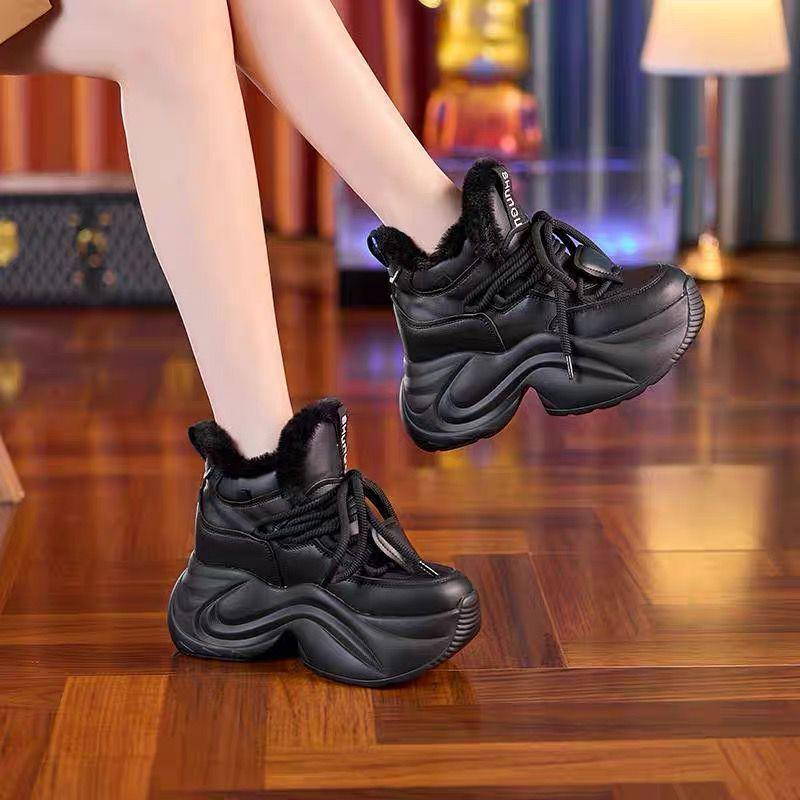 Women's Height-Boosting Thick-Sole Cotton Winter Sneakers with Plush Lining