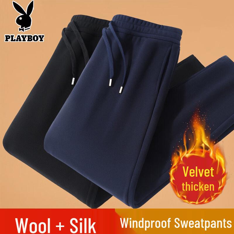 Playboy Men s Winter Fleece-lined Wool Blend Casual Pants 190/92A