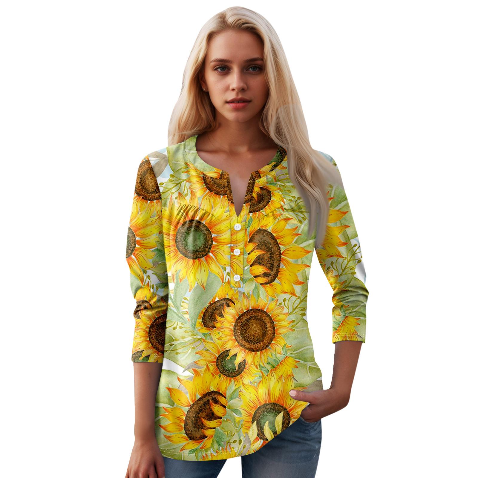 

Женская мода повседневный топ с длинным рукавом и круглым вырезом с цветочным принтом XXL верблюд