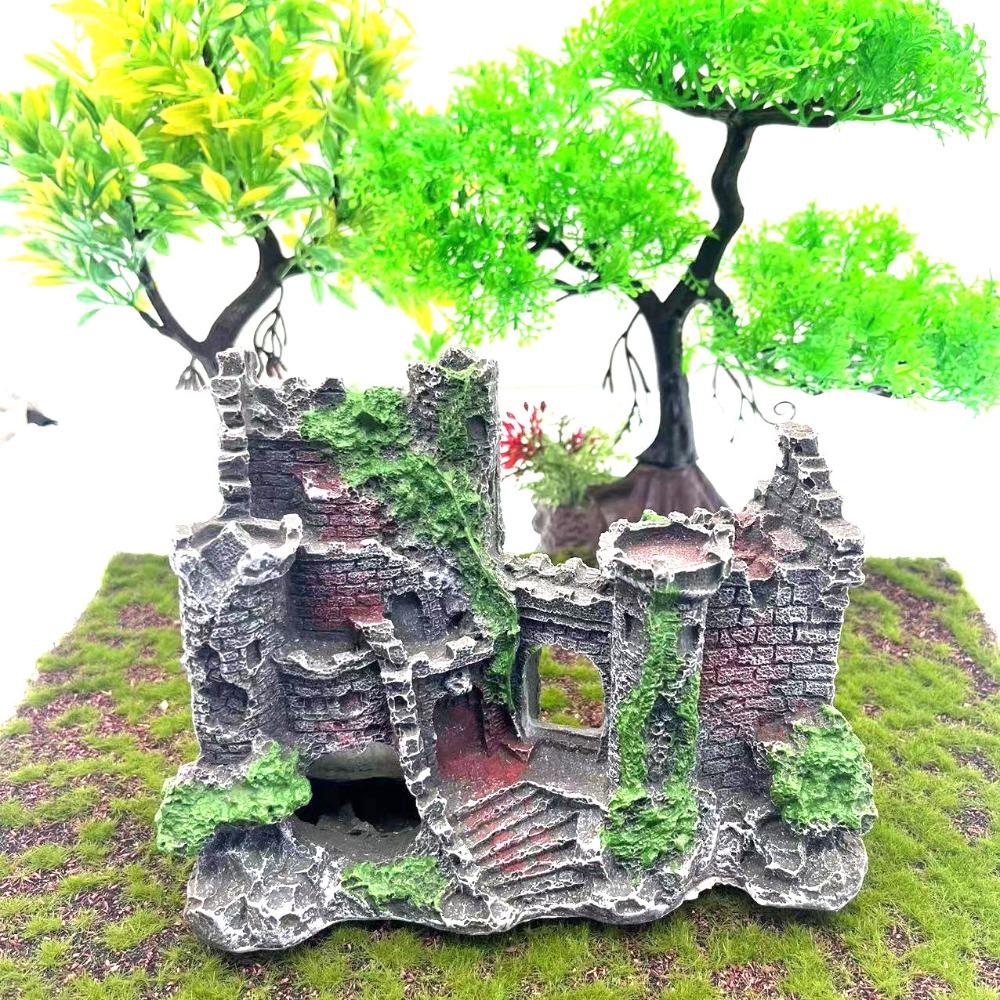Kreative Schlossform Aquarium Ornamente Dekoration Landschaftsbau Harz Steingarten Aquarium Harz Steingarten Hause Handwerk Ornamente D9262