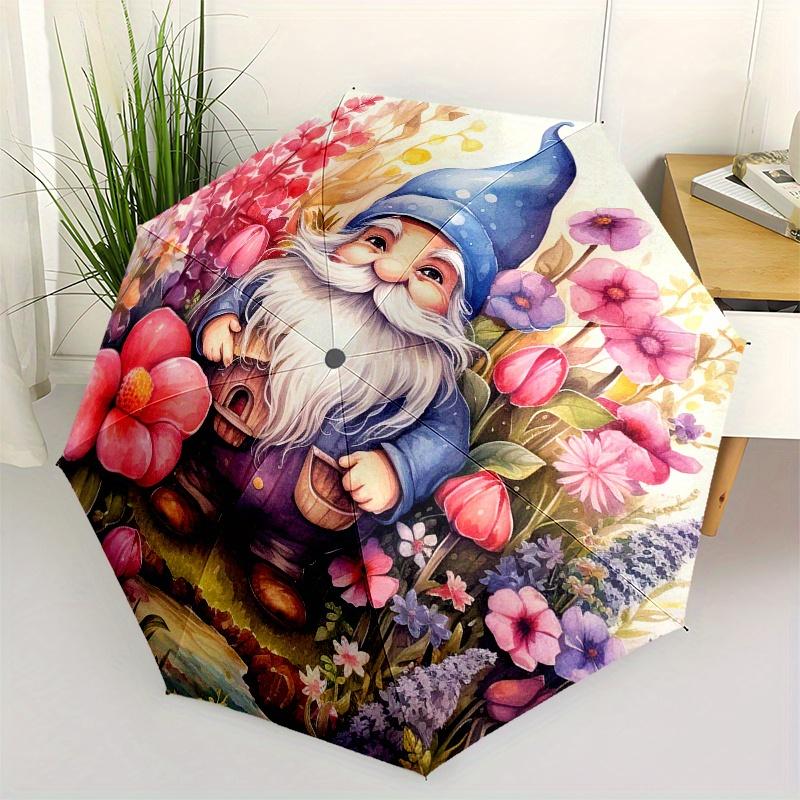 

Gnome Garden Watercolor Art Print - Fantasy FloralPosterUmbrella, Portable 3-Fold Compact Umbrella for Men & Women Gift