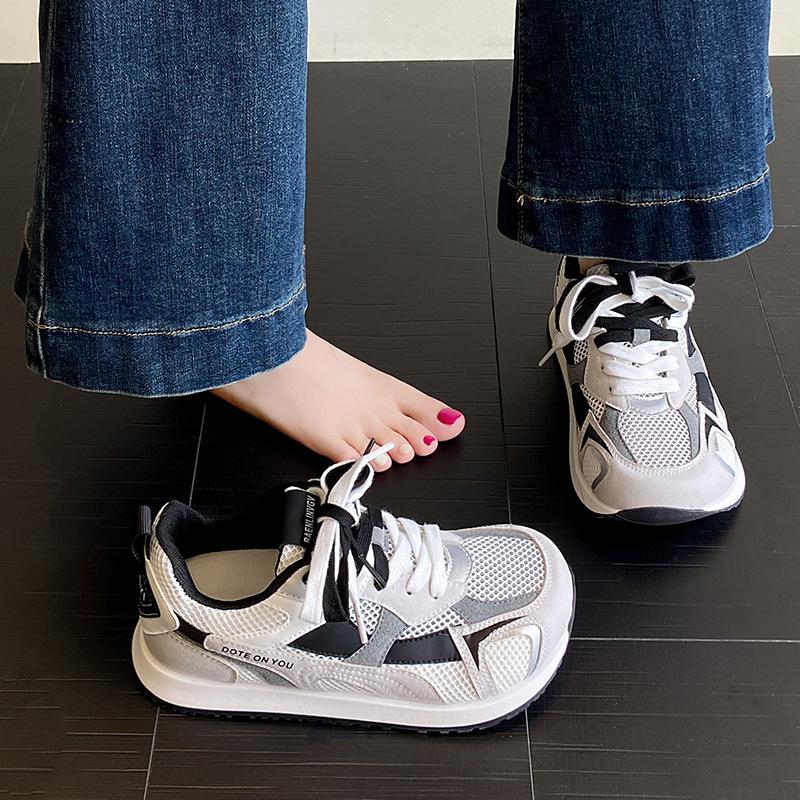 [Fanfuna] Mesh ugly cute women's shoes 2025 summer new big head thick sole inner lace-up fashion casual shoes