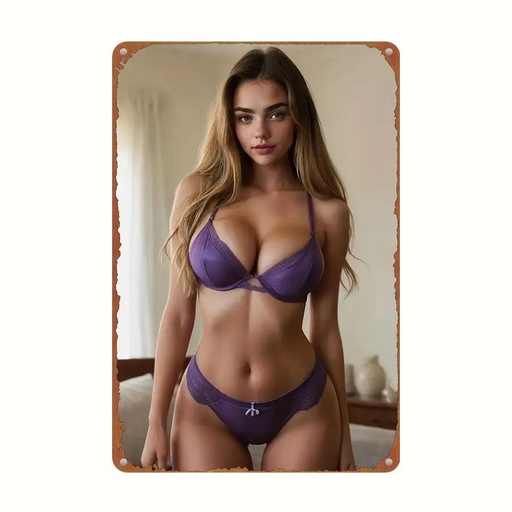 Bohemian Purple Metal Wall Art -  Retro Female Silhouette UV Printed Aluminum Decor for Home Bedroom Living Room Holiday