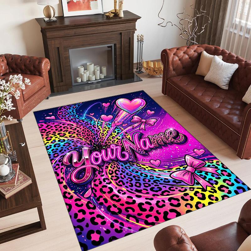 Hearts Theme Crystal Velvet Floor Rug Personalized Custom Name Text Warm Carpet Home Decoration