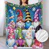 Gnome Print Flannel Blanket - Soft Warm All-Season Cozy Bedspread with Gnomes, Snowmen & Elves (Candy Cane/Gingerbread For) Patterns, Multicolor Paste