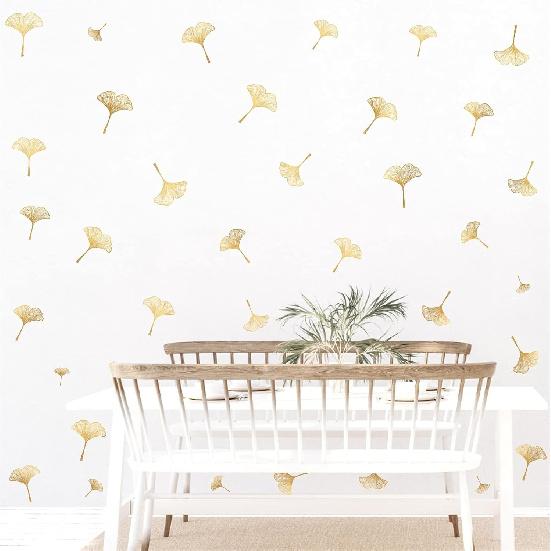 Gold Wall Decals Gold Leaves Wall Decals Peel and Stick Modern Leaf Wall Stickers Living Room Decor Abstract Floral Wall Stickers Nordic Plant Art