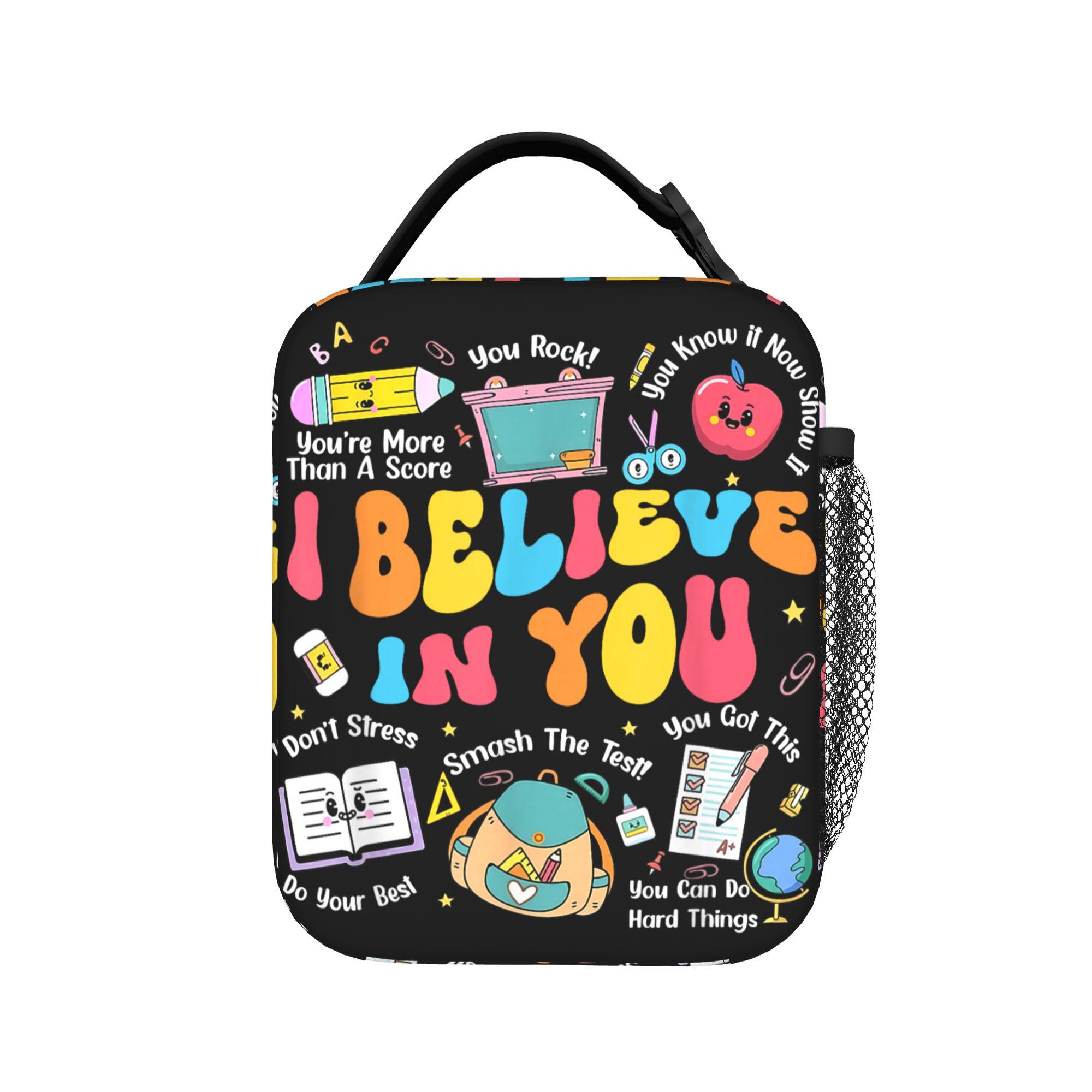 Groovy Test Day Teacher I Believe in You Shirt Testing Day Lunch Bag Convenient Lunch Box Women Cooler Bag Thermal Lunch Bags One Size