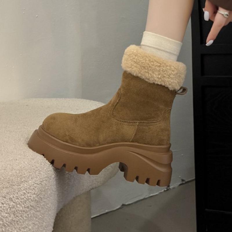 Fur Women's Snow Boots Flats Platform Suede Shoes for Woman Fashion Sport Ankle Boots New Plush Cotton Shoes Mujer Botas