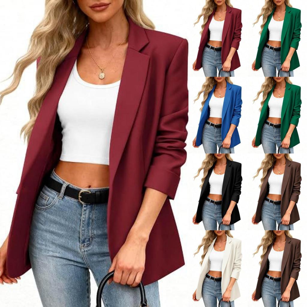 Women's Business Casual Long Sleeve Lapel Collar Jacket for Work Wear