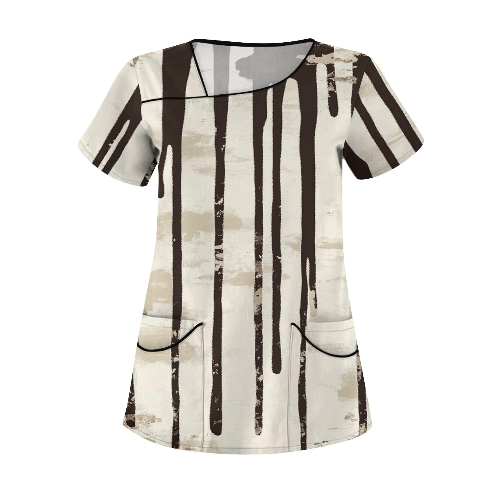 

Женская повседневная рабочая одежда с короткими рукавами и наклонным воротником с принтом и двойными карманами XXXXXL