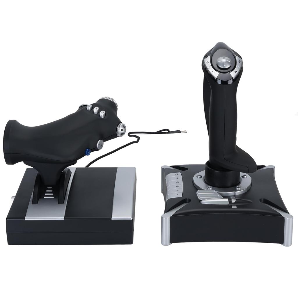Flight Simulator Joystick and Throttle with Vibration | 4 Axis, 16 Keys, POV, Plug & Play, Suction Cup Base for Stability