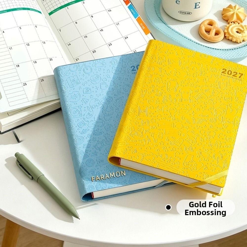 Embossed Cover 2027 English Planner Notebook Pen Holder Monthly Planner New Diary Notebook