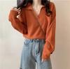 Women's Retro V-Neck Knitted Pullover Sweater - Soft Wool, Loose Fit, Autumn Style Jacket