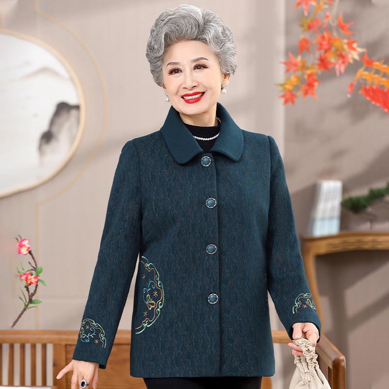 Elegant Lapel Embroidered Spring Jacket for Women 70+ 2XL (suggested 95-115 jin)