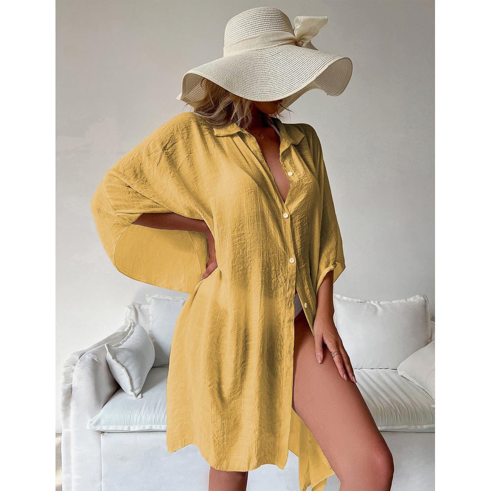 Dámská plážová bavlněná košile Volný plážový kardigan Sváteční opalovací bikiny zahalovací plavky Outside Smock
