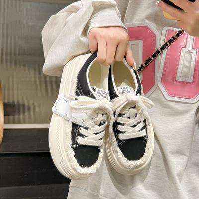 Whit Canvas Low High On Platform Black Woman Footwear Shoes for Women Lace Up Vulcanized Cheap Cotton Walking Sale Designer Shoe
