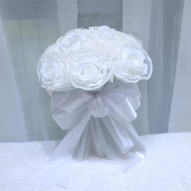 

1PC Wedding Bouquet Realistic Silk Flowers Mariage Gift Bridal Bridesmaid Ceremony-Ready Artificial Holding Flowers