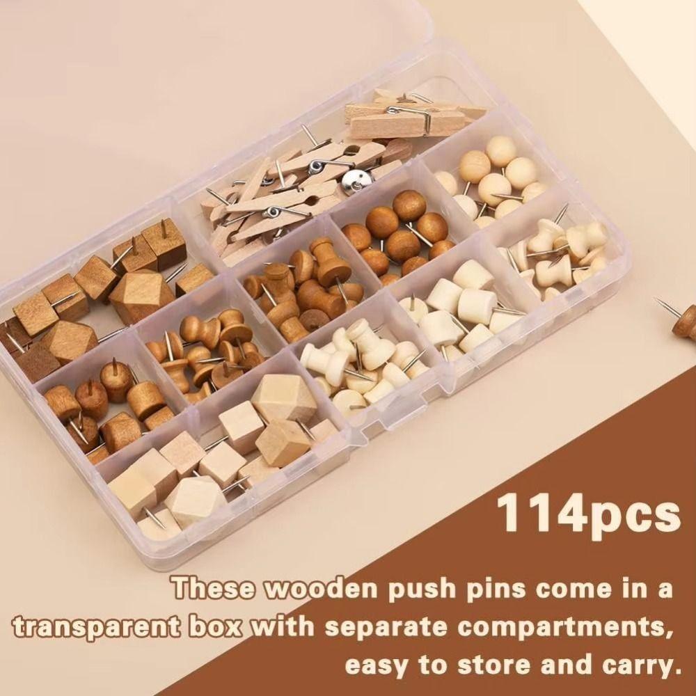 114Pcs Various Style Drawing Thumb Tacks Decorative Cork Board Thumbtack Wood Push Pins  Office