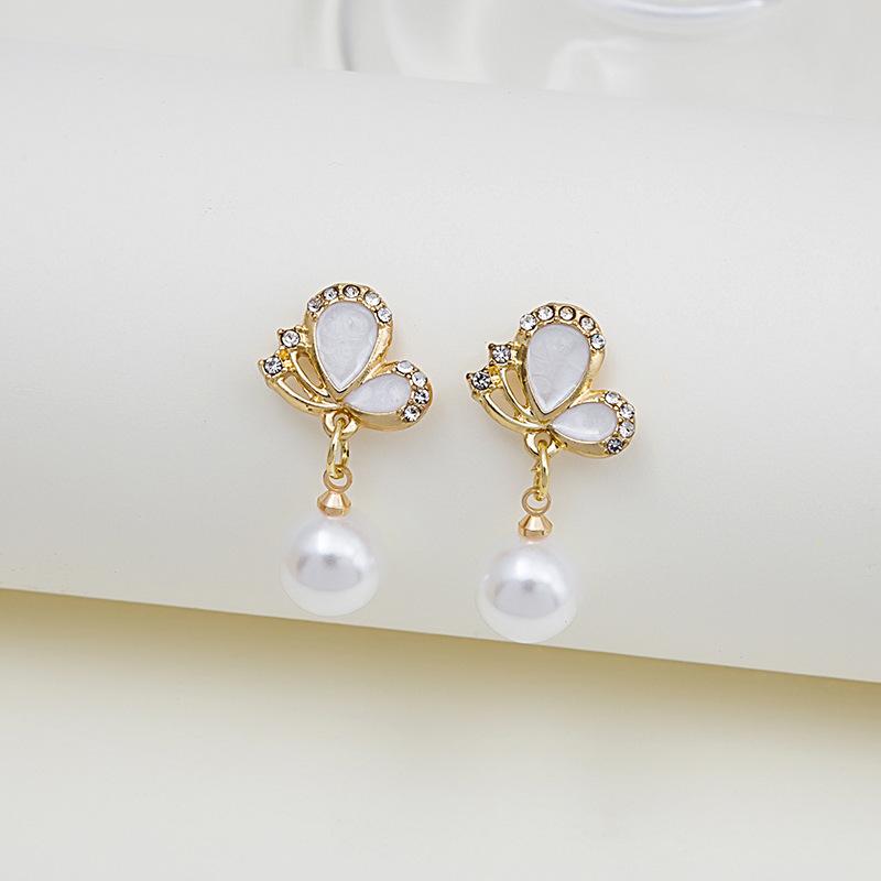 Pinkdudu Mode 3 Farbe Schmetterling Imitation Perle Ohrringe Süße Zirkon Insekt Ohrring für Frauen Schmuck Geschenke PD1397