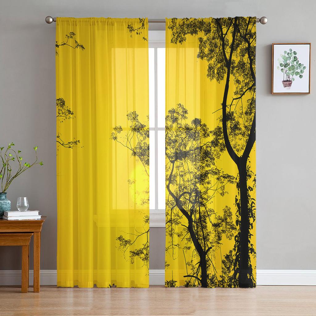 Sonnenuntergang Bäume Silhouette Tüll Fenstervorhänge Wohnzimmer Organza Garn Sheer Voile Vorhang Schlafzimmer Küche Home Decor Drapieren