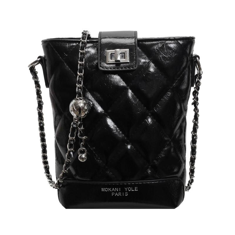 Ielgy High-End Rhombus Chain Bucket Bag Fashionable All-Match One-Shoulder Cross-Body Casual Mobile Phone Bag