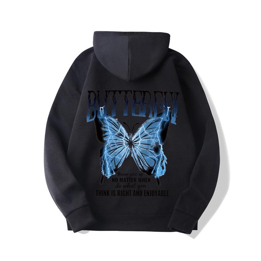 2025 European and American new letter fashion multi-color butterfly casual hooded fleece sweater