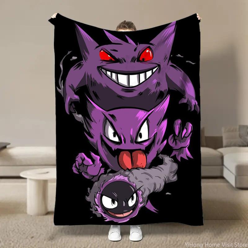 Japanischer Anime Pokemon Gengar Cartoon Plüsch Flanell Decke für Bett Sofa Weiche Flanell Überwurf Flauschige Kinder Schüler Kind Decken